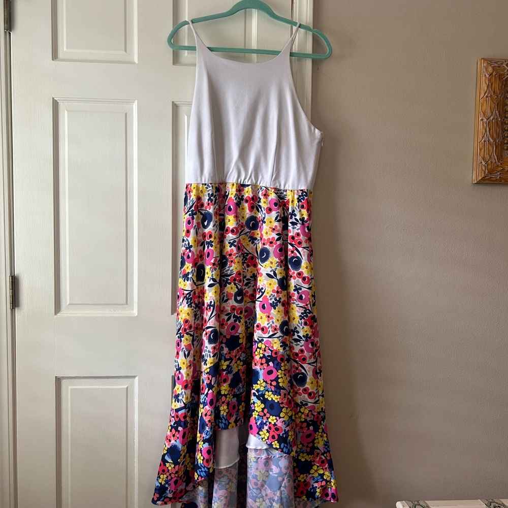 Anthropologie Hutch hi-low Dress with White Top and Floral Skirt